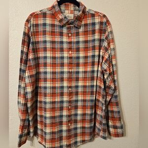 Men's Plaid Button-Down Shirt in Red and Blue